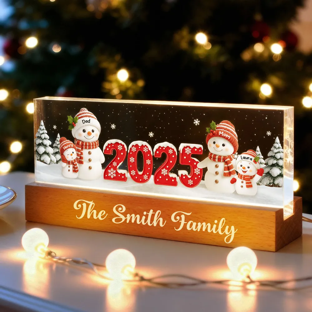 Family Snowman Block LED Light Plaque, Personalized Acrylic Night Light for Christmas, Warm Glow Decor, Unique Gift for Husband or Wife - Image 5
