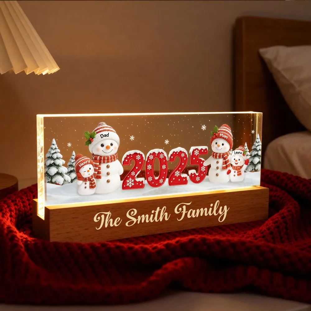 Family Snowman Block LED Light Plaque, Personalized Acrylic Night Light for Christmas, Warm Glow Decor, Unique Gift for Husband or Wife - Image 6