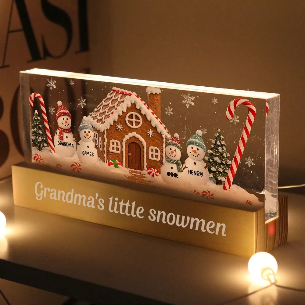 LED Light Plaque, Personalized Grandma's Little Snowmen Gingerbread House, Warm Christmas Glow, Unique Gift for Grandma - Image 3