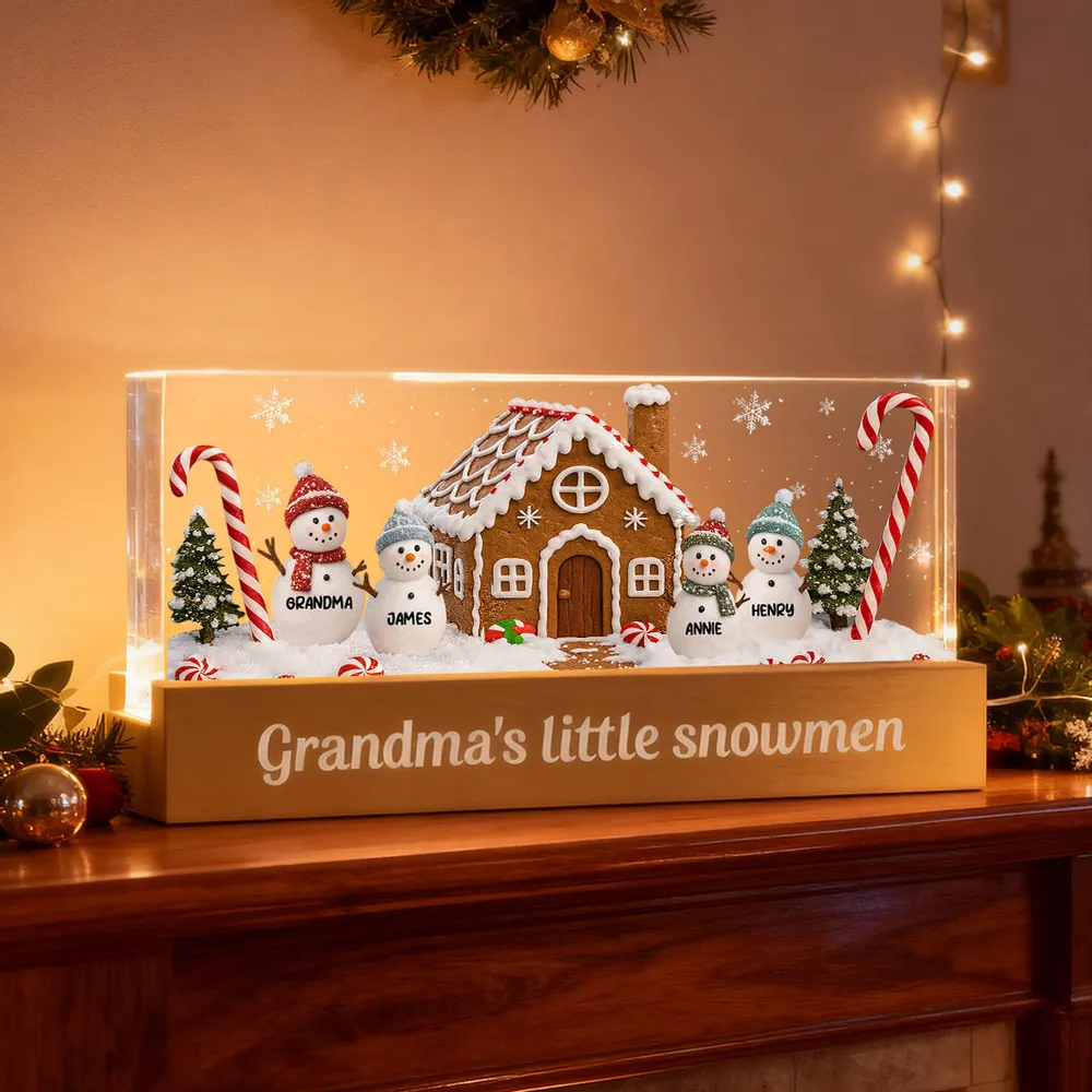 LED Light Plaque, Personalized Grandma's Little Snowmen Gingerbread House, Warm Christmas Glow, Unique Gift for Grandma - Image 6