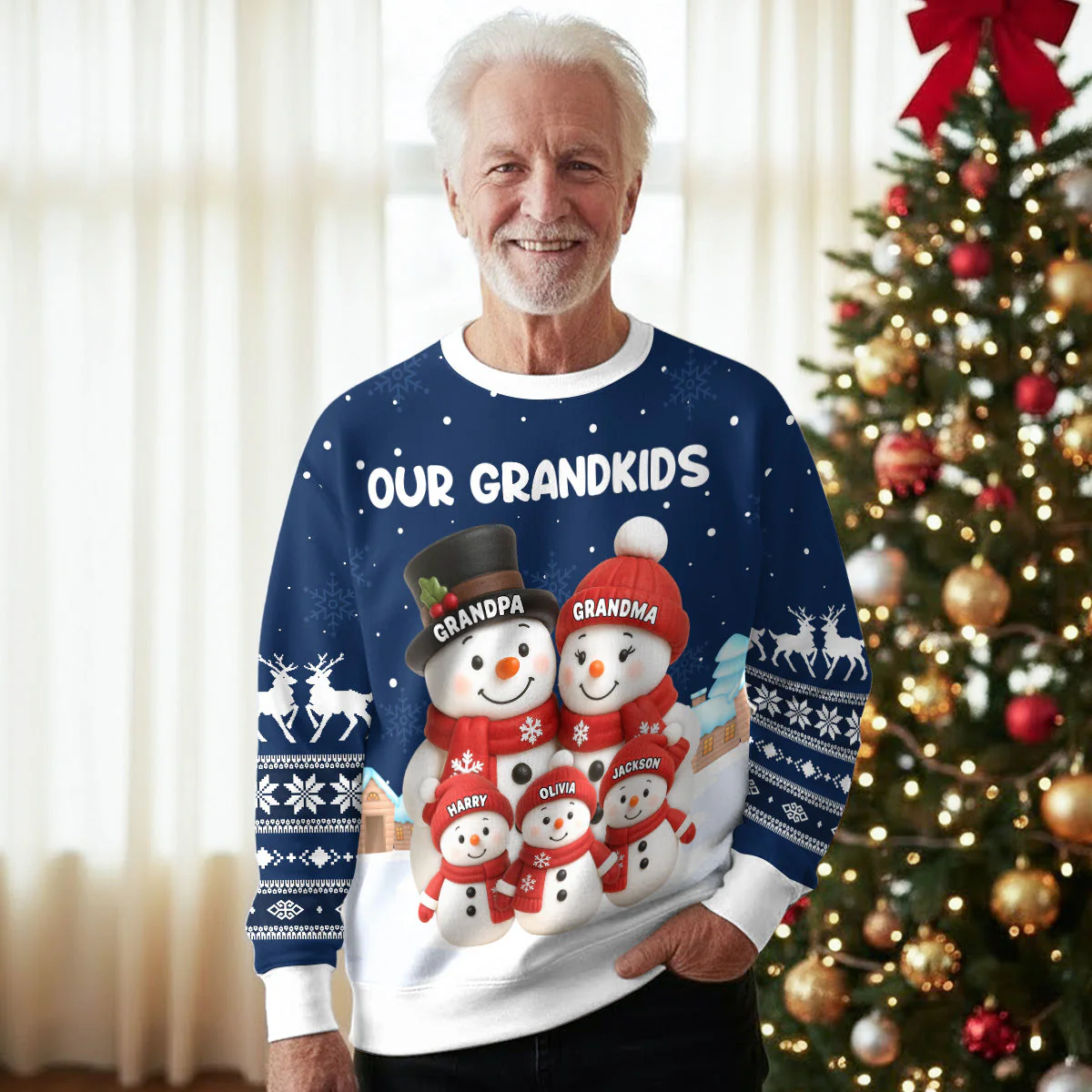 Custom Our Grandkids Snowman Printed Sweatshirt, Cute Winter Grandparent Gift for Proud Nana and Papa, Heartwarming Christmas Surprise - Image 3