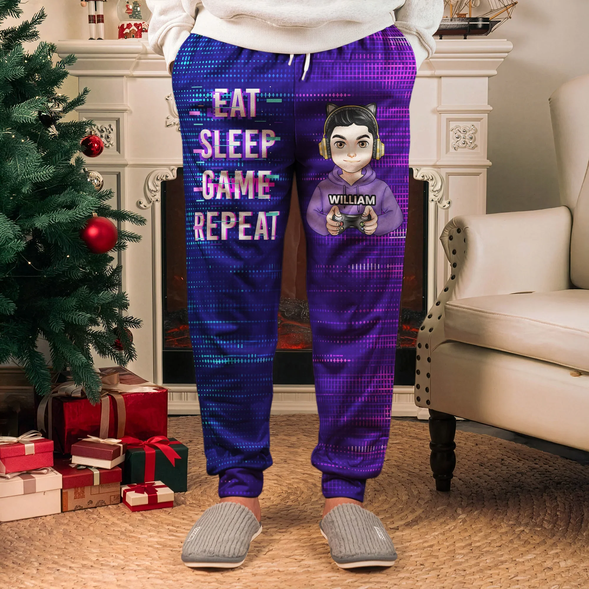 Custom Pixel Gamer Cartoon Sweatpants, Neon Print "Do Not Disturb" Gaming Joggers, Creative Gift - Image 2