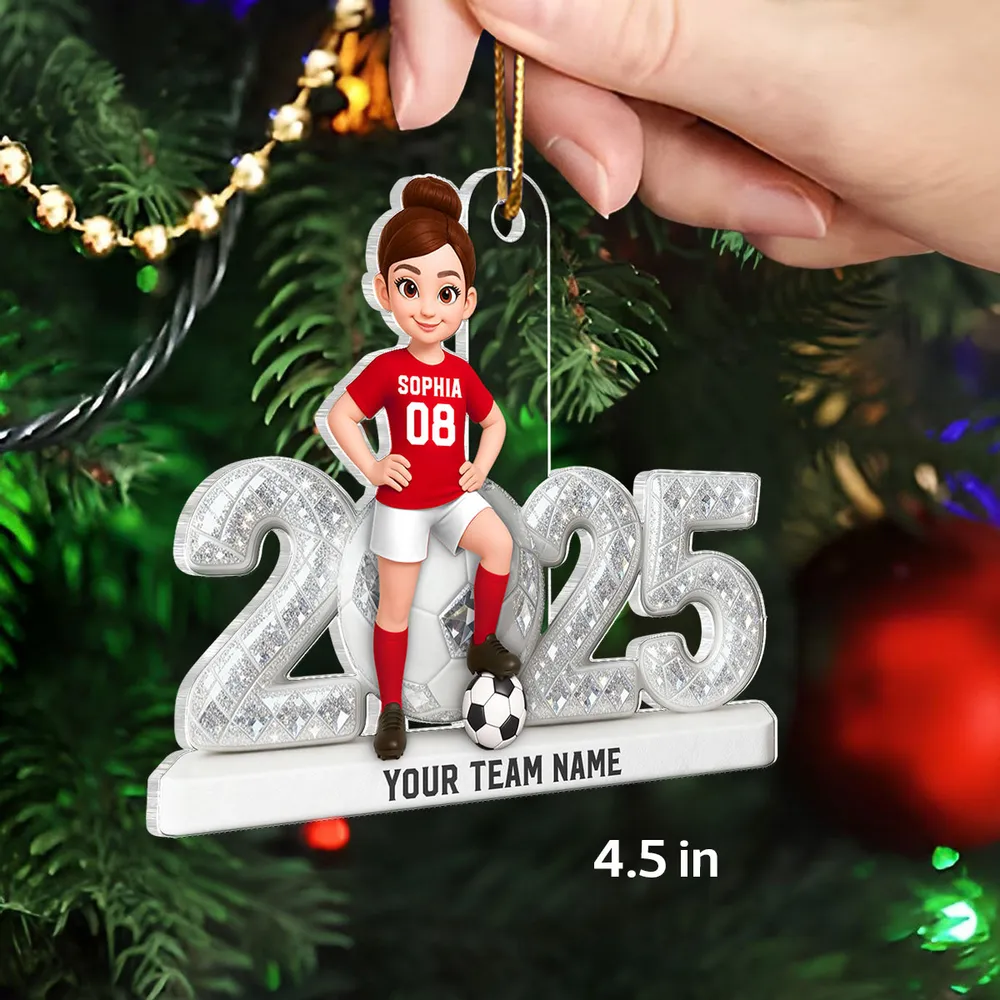 Acrylic Ornament - Custom Soccer Player with Ball, Stadium Lights & Snowflakes - Unique Gift for Players & Coaches - Image 5