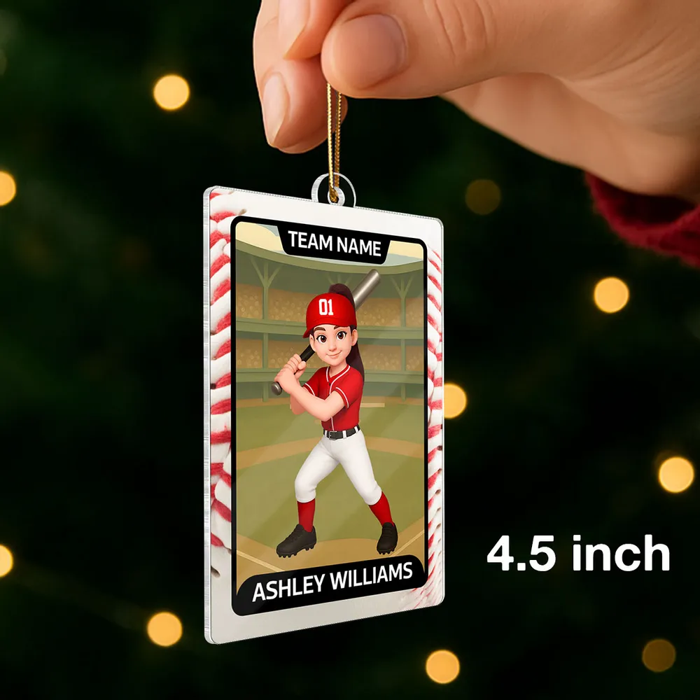 Baseball Card Acrylic Ornament, Cute Batting Pose, unique Christmas gift for Son, Daughter, Grandson or Granddaughter - Image 3