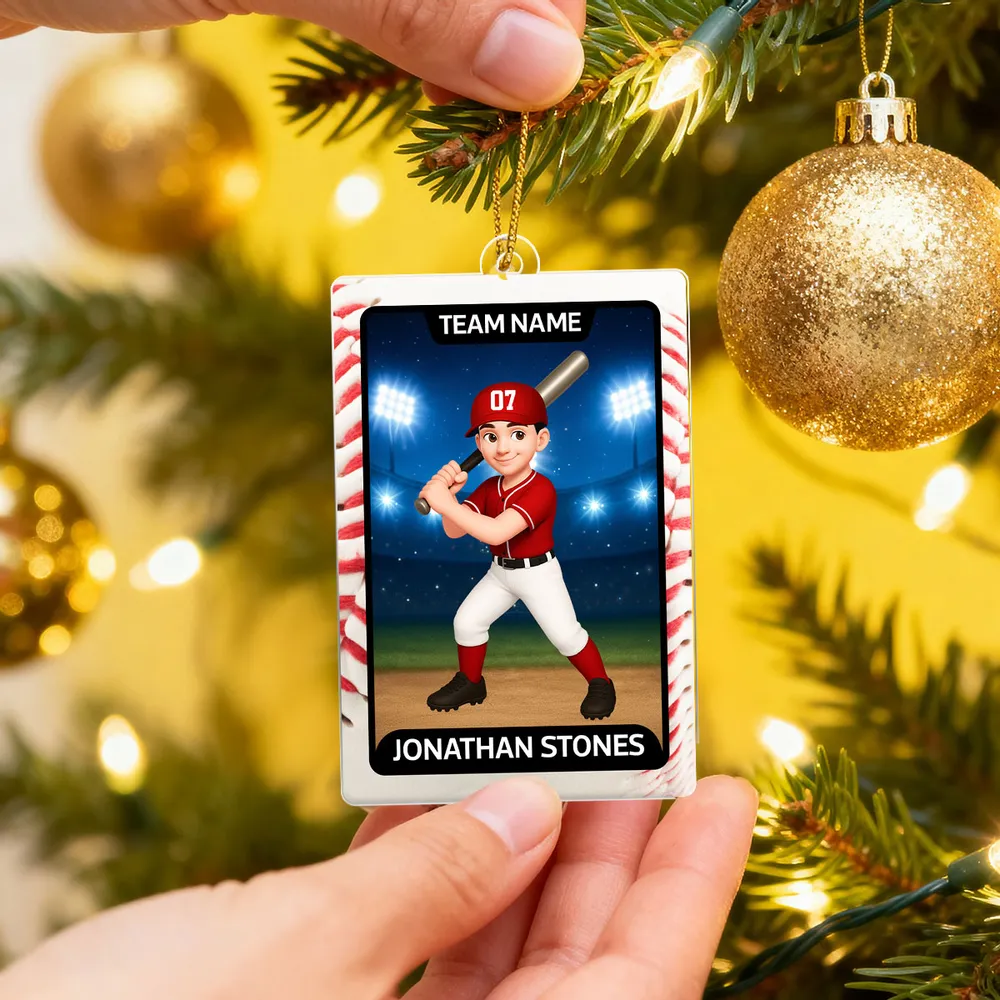 Baseball Card Acrylic Ornament, Cute Batting Pose, unique Christmas gift for Son, Daughter, Grandson or Granddaughter - Image 5