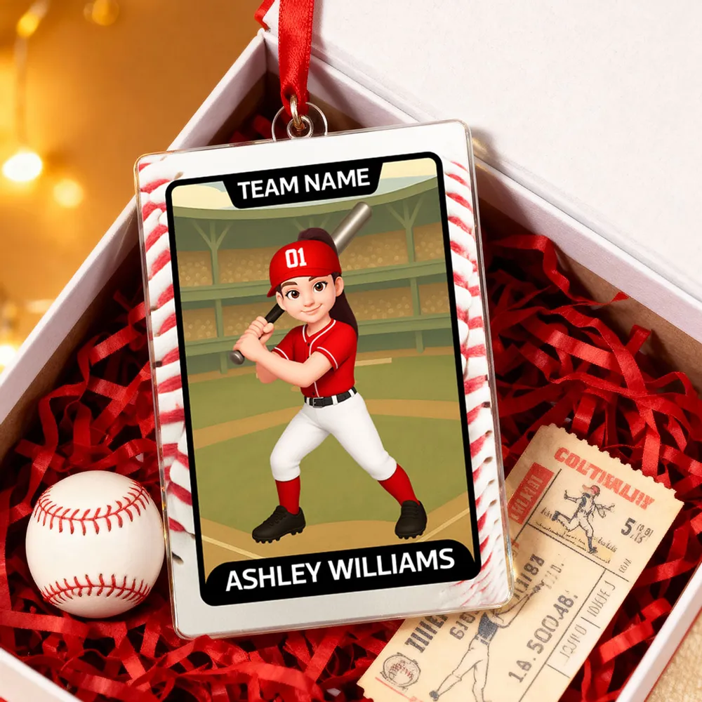 Baseball Card Acrylic Ornament, Cute Batting Pose, unique Christmas gift for Son, Daughter, Grandson or Granddaughter - Image 6