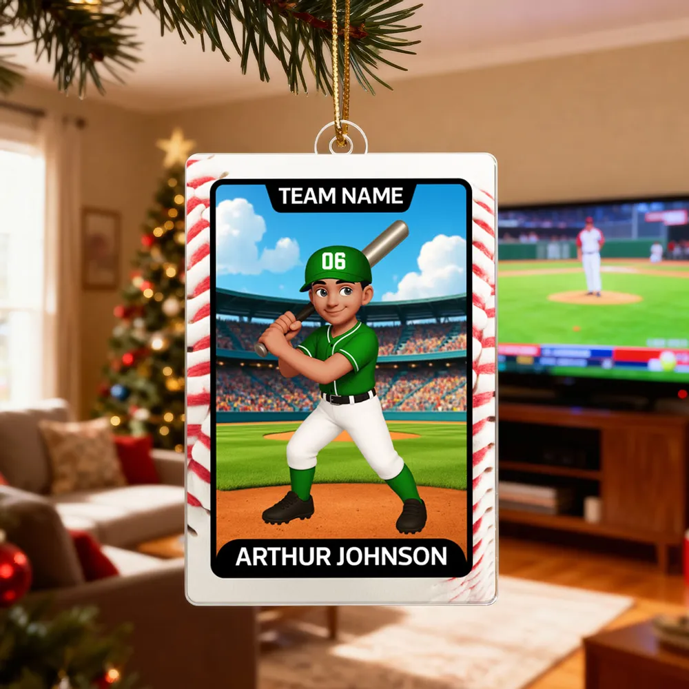 Baseball Card Acrylic Ornament, Cute Batting Pose, unique Christmas gift for Son, Daughter, Grandson or Granddaughter - Image 7