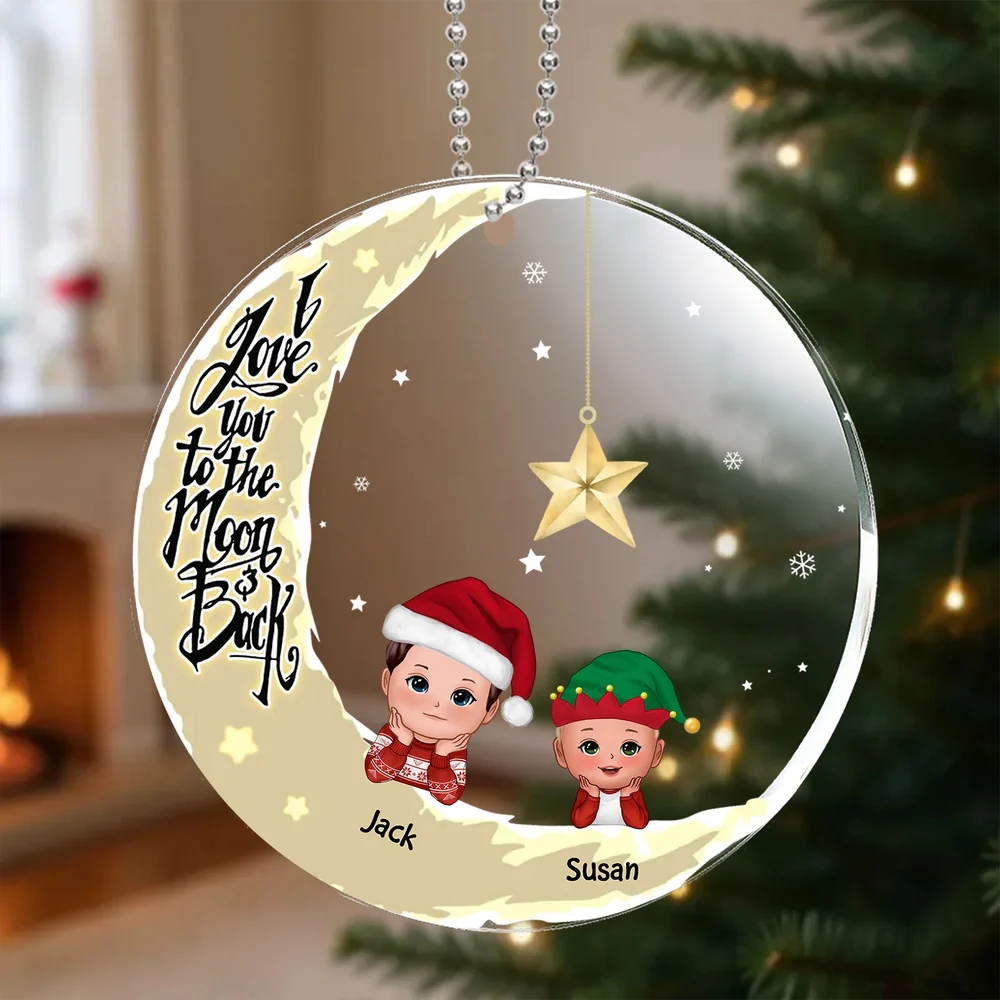 Acrylic Ornament with Crescent Moon & Cute Kid, I Love You to the Moon & Back, Unique Christmas Gift for Mom or Grandma - Image 2