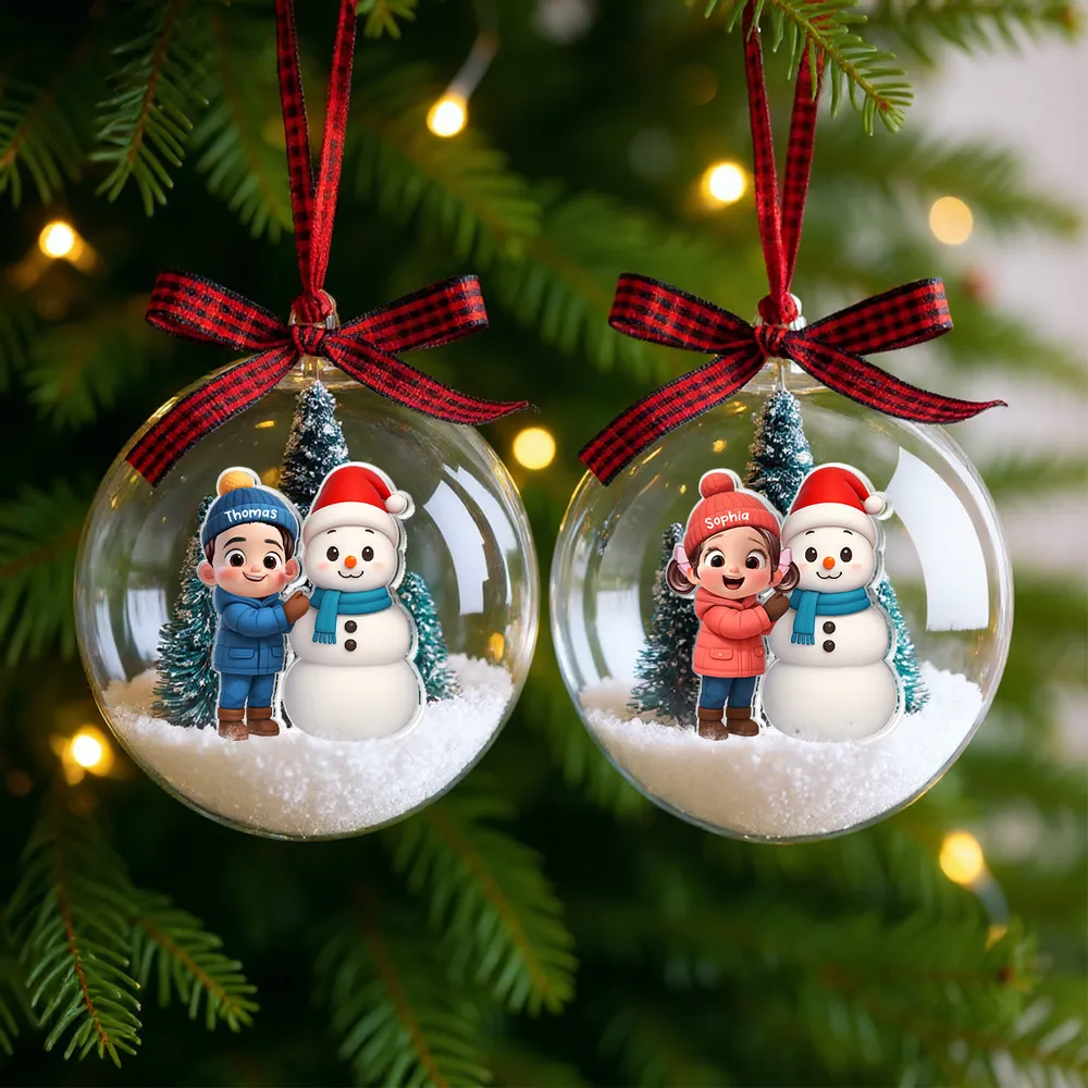 Snow Globe Ornament - Cute 3D Snowman Scene in Clear Acrylic, Easy to Hang, unique gift for Kids & Grandkids - Image 2