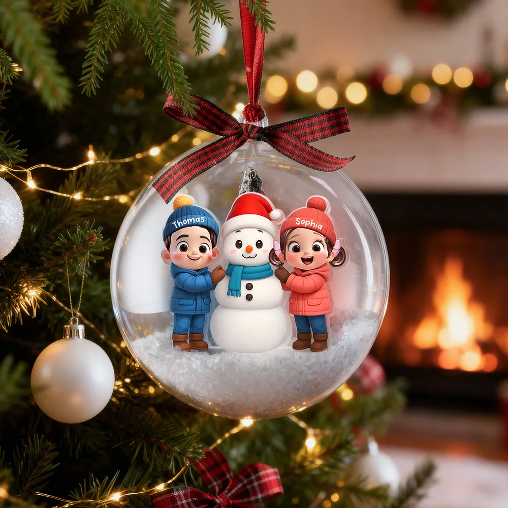 Snow Globe Ornament - Cute 3D Snowman Scene in Clear Acrylic, Easy to Hang, unique gift for Kids & Grandkids - Image 5