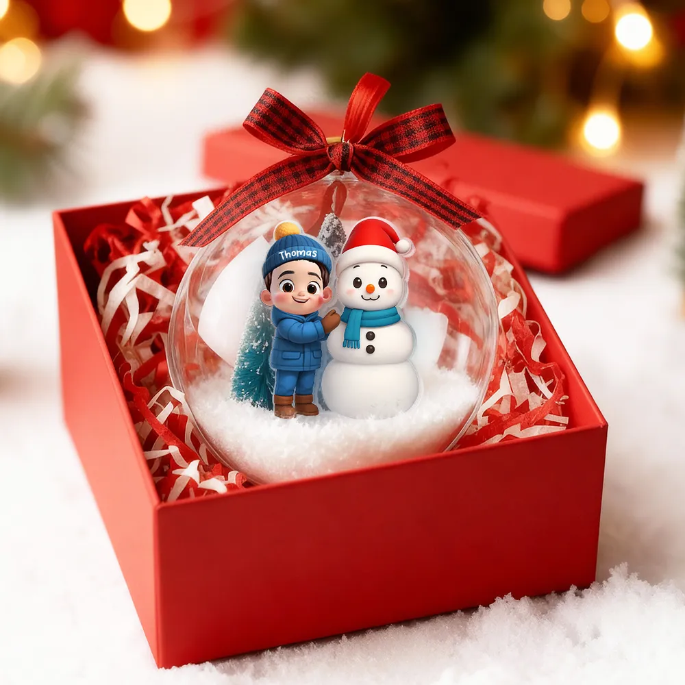 Snow Globe Ornament - Cute 3D Snowman Scene in Clear Acrylic, Easy to Hang, unique gift for Kids & Grandkids - Image 6
