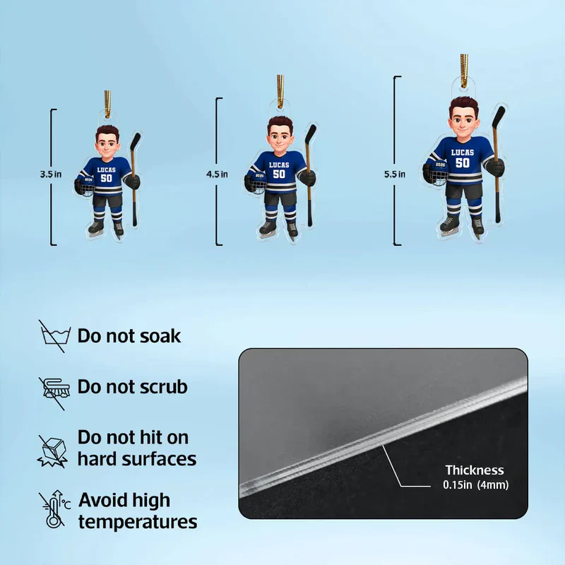 Acrylic Ornament - Personalized Hockey Player Cartoon Holding Stick, Christmas Tree Decor, Unique Gift for Players & Fans - Image 4