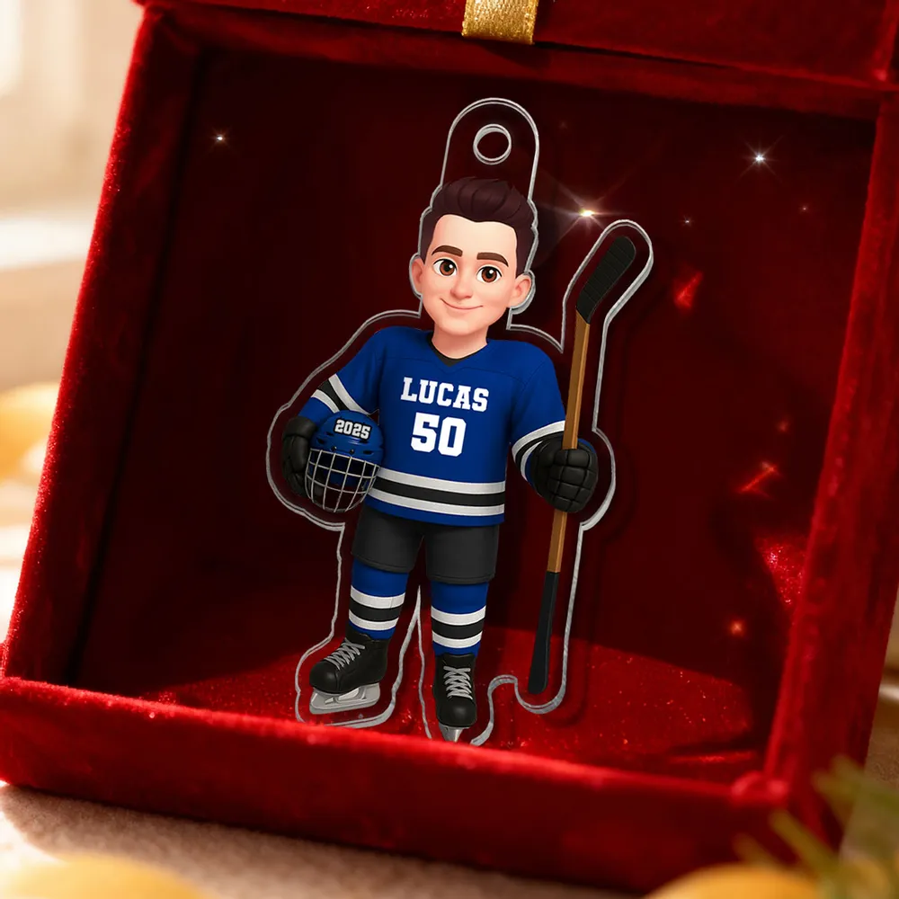 Acrylic Ornament - Personalized Hockey Player Cartoon Holding Stick, Christmas Tree Decor, Unique Gift for Players & Fans - Image 5