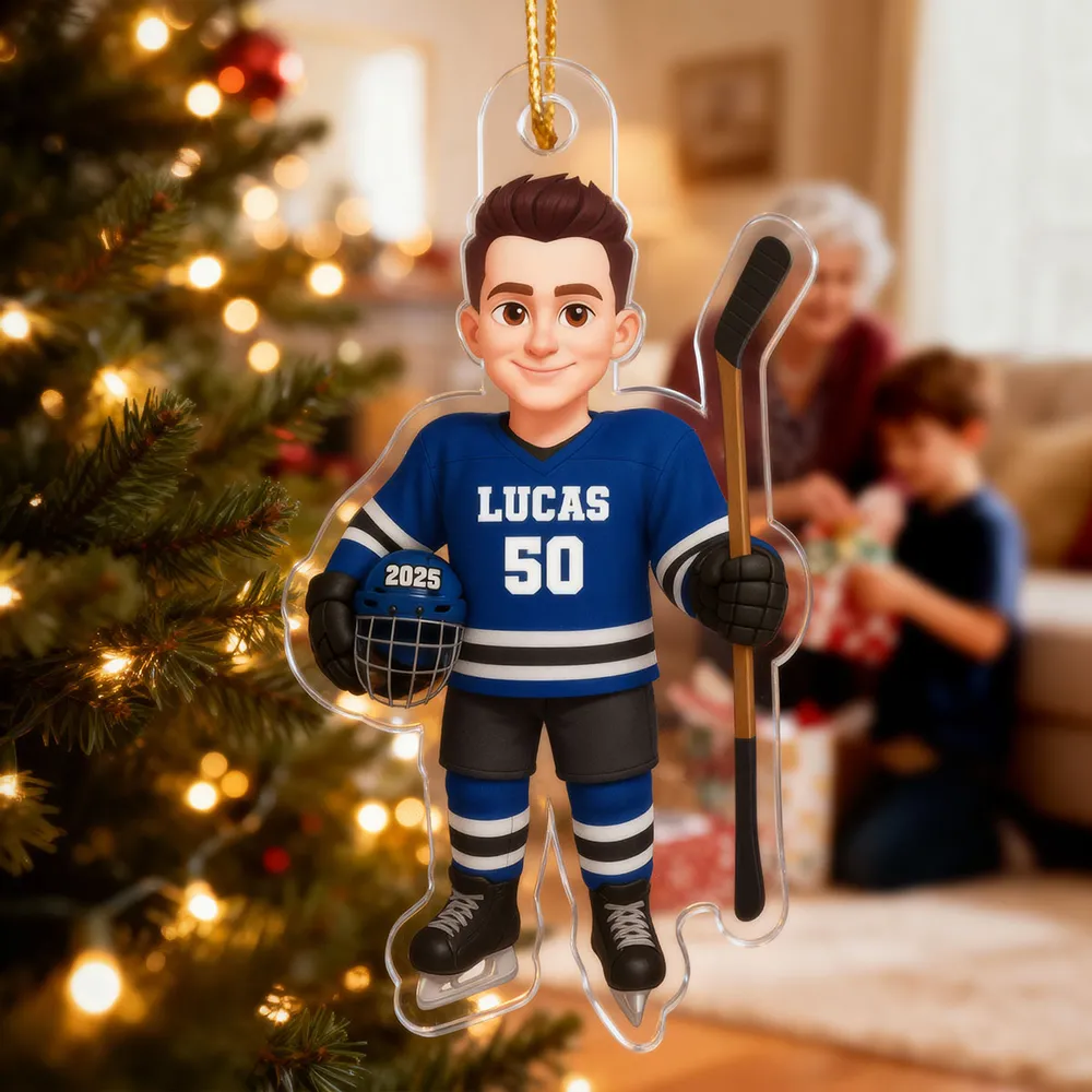 Acrylic Ornament - Personalized Hockey Player Cartoon Holding Stick, Christmas Tree Decor, Unique Gift for Players & Fans - Image 7