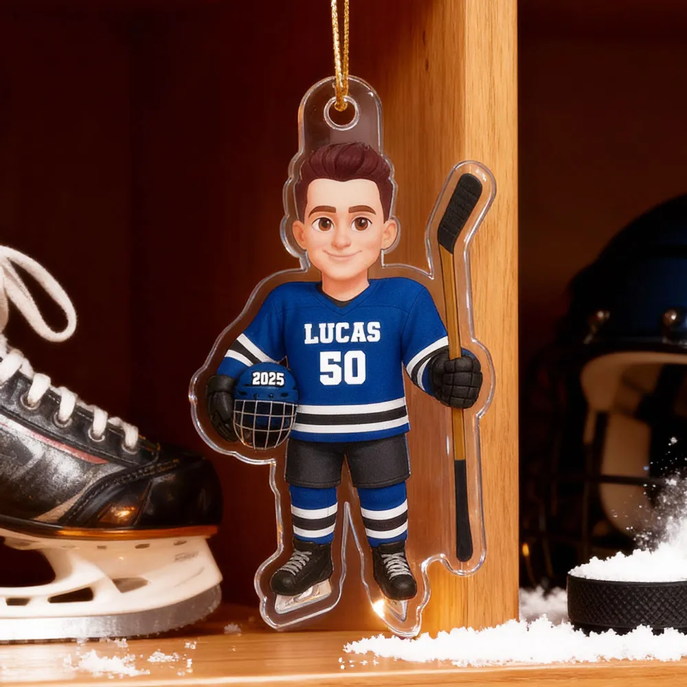 Acrylic Ornament - Personalized Hockey Player Cartoon Holding Stick, Christmas Tree Decor, Unique Gift for Players & Fans - Image 8