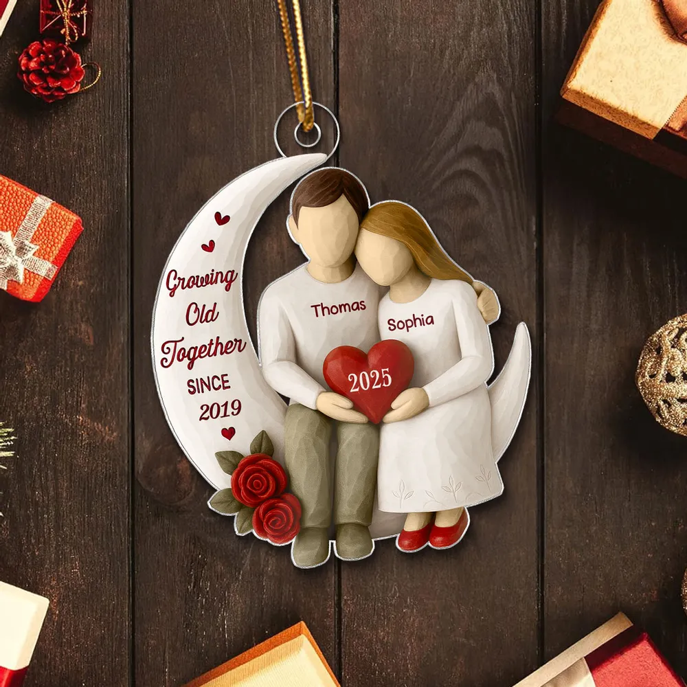 Acrylic Ornament with Crescent Moon Couple & Roses, Romantic Quote, Christmas Keepsake, Unique Gift for Couples - Image 6