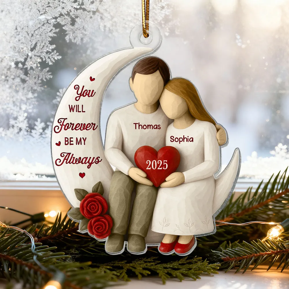 Acrylic Ornament with Crescent Moon Couple & Roses, Romantic Quote, Christmas Keepsake, Unique Gift for Couples - Image 7