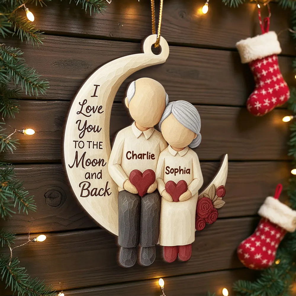 Wooden Ornament - I Love You to the Moon, Carved Couple Design, Unique Christmas Gift for Couples or Grandparents - Image 5