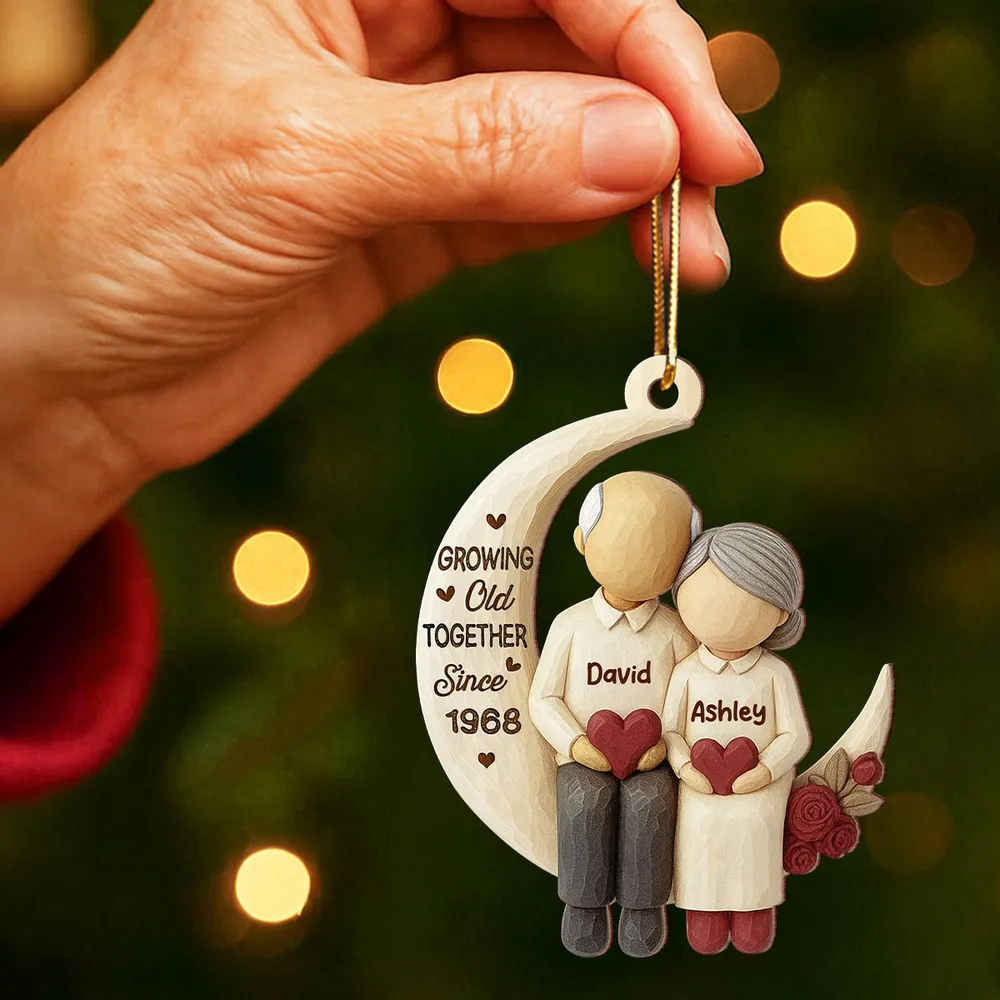 Wooden Ornament - I Love You to the Moon, Carved Couple Design, Unique Christmas Gift for Couples or Grandparents - Image 6