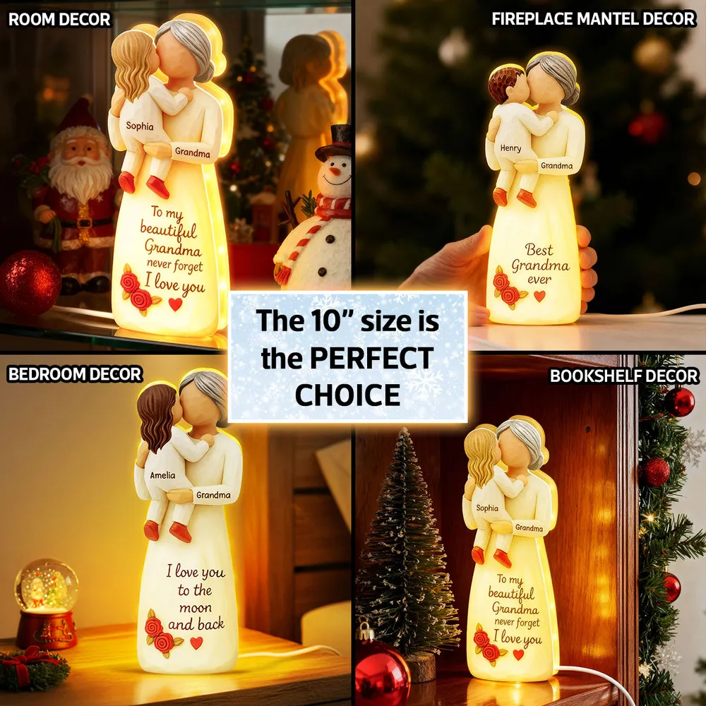 Acrylic Light Box, Hugging Grandma & Grandchild, Warm Glow for Bedroom or Shelf, a unique gift with 'I love you' - Image 3