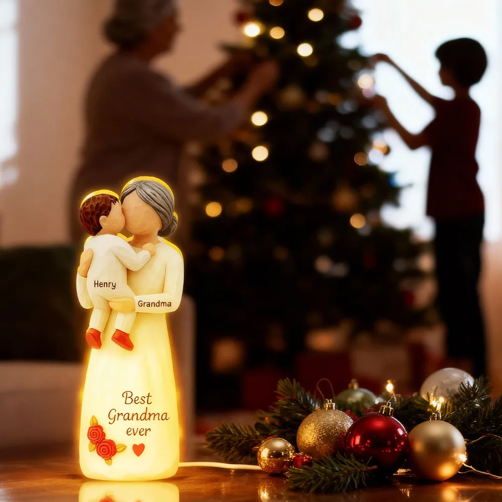 Acrylic Light Box, Hugging Grandma & Grandchild, Warm Glow for Bedroom or Shelf, a unique gift with 'I love you' - Image 6