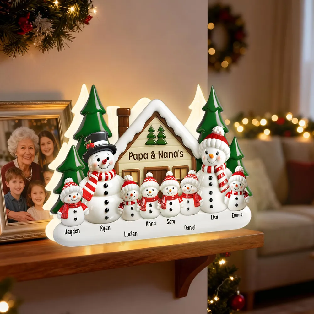 Acrylic Light Box Snowman Family Cabin, Warm Glow Christmas Decor, Custom Design, Unique Gift for Grandparents - Image 2