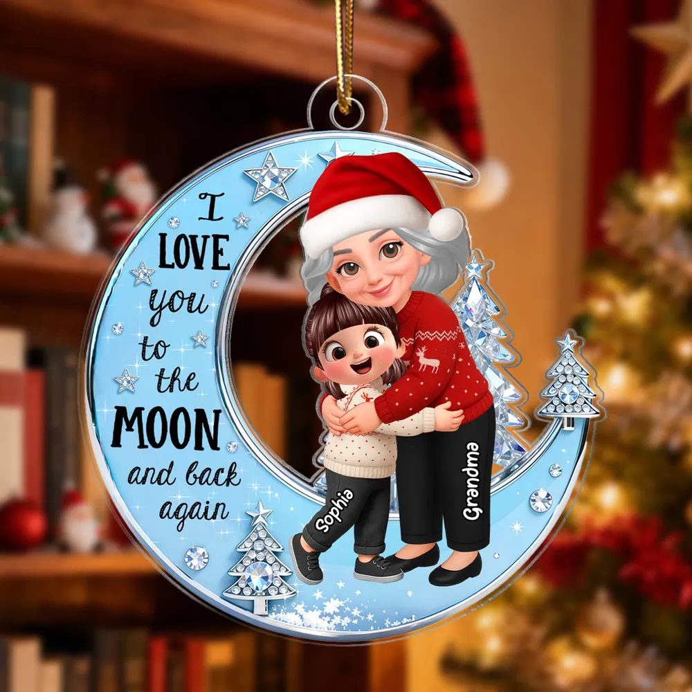 Acrylic Ornament - Grandma & Grandkid on Crescent Moon, Cute Christmas Scene, I love you to the moon and back, unique gift - Image 5