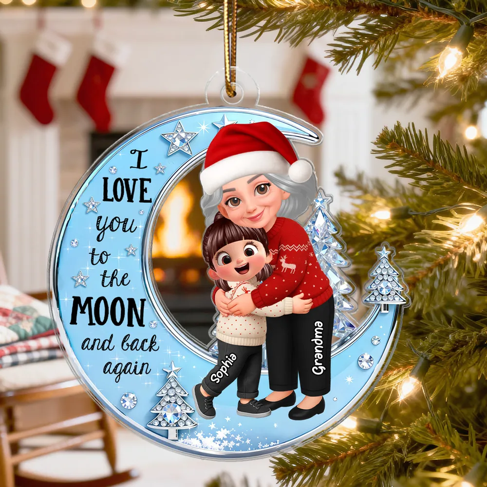 Acrylic Ornament - Grandma & Grandkid on Crescent Moon, Cute Christmas Scene, I love you to the moon and back, unique gift - Image 7