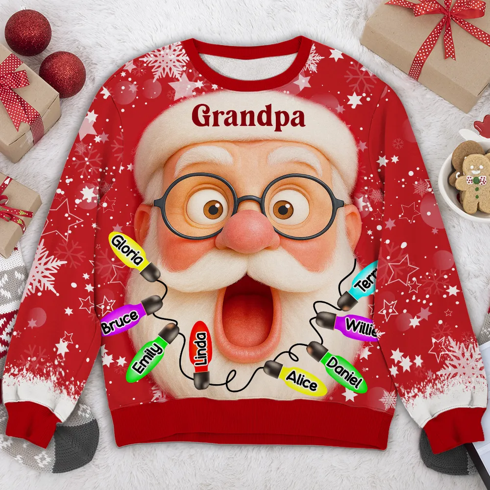Grandpa Christmas Sweatshirt - Custom All-Over Print Santa, Festive Red, Cozy Winter Wear, A Unique Gift from Grandkids - Image 2