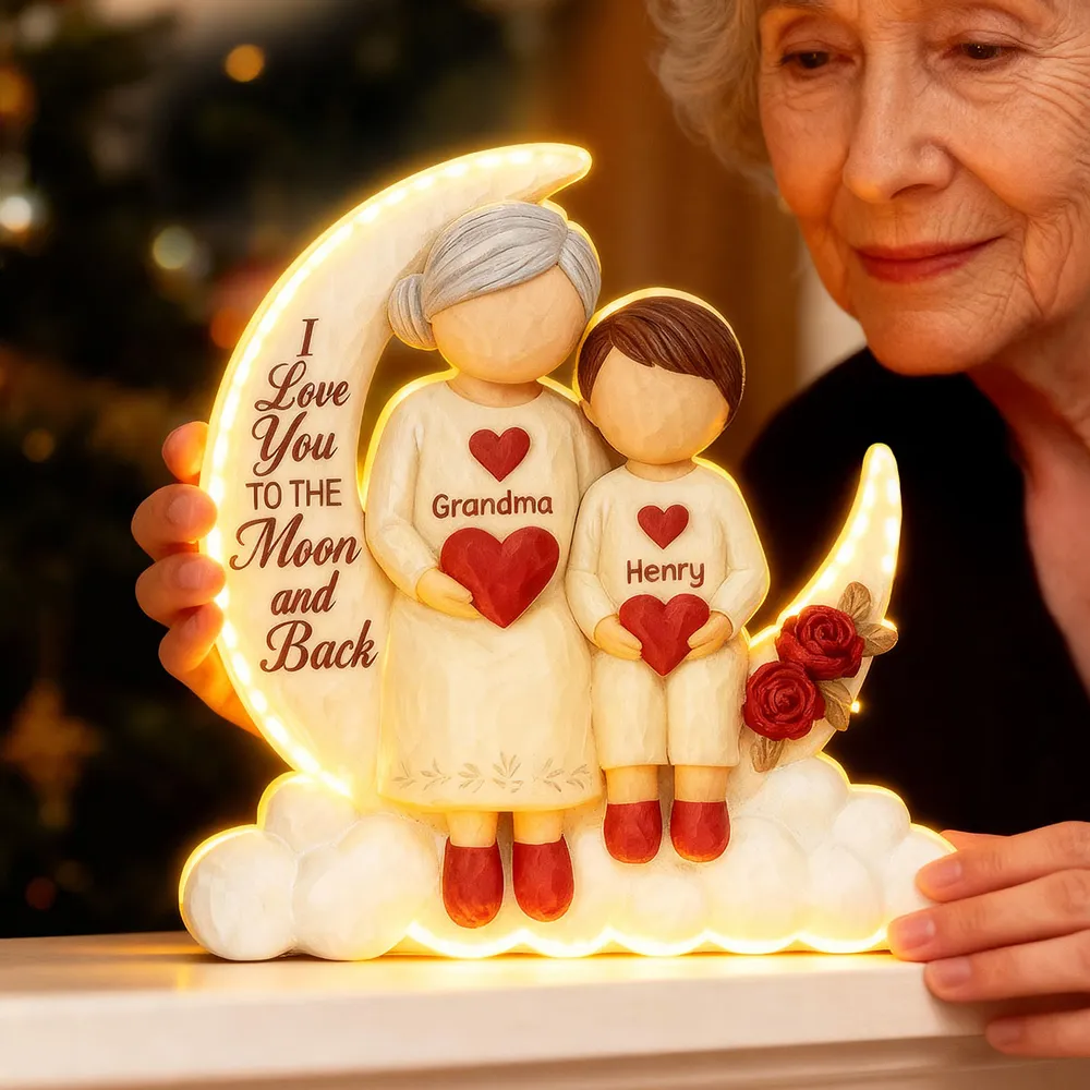 Acrylic Light Box - Crescent Moon with Child Holding Hearts, 'To the Moon and Back' Glow, Unique Gift for Grandma - Image 5