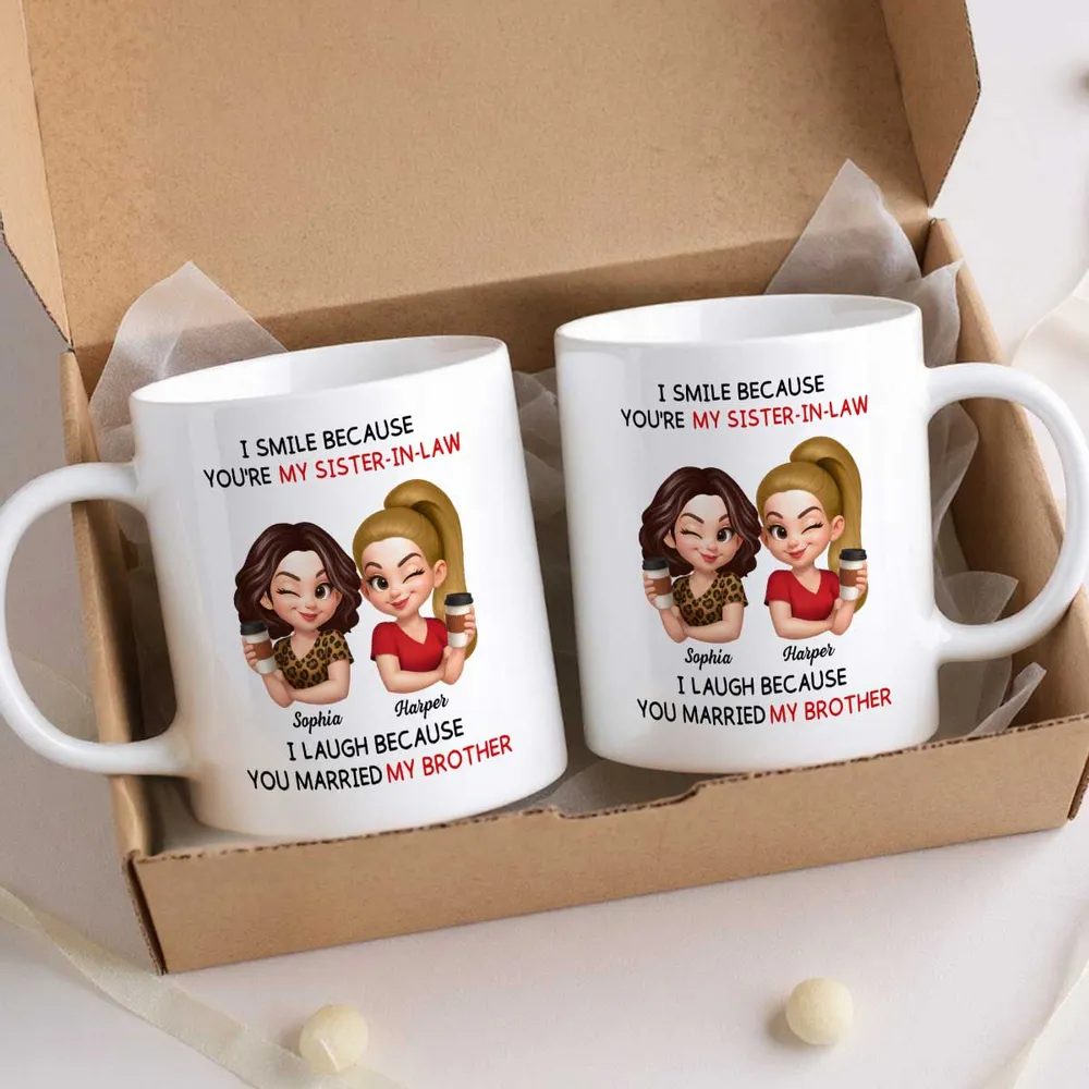 Sister-in-Law Mug with Cute Cartoon Art, playful coffee joke, cozy morning sips, a unique gift for your sister-in-law - Image 7