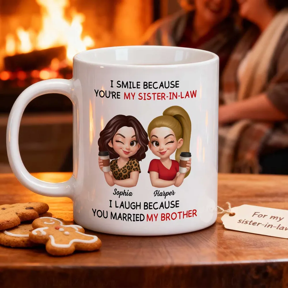 Sister-in-Law Mug with Cute Cartoon Art, playful coffee joke, cozy morning sips, a unique gift for your sister-in-law - Image 8