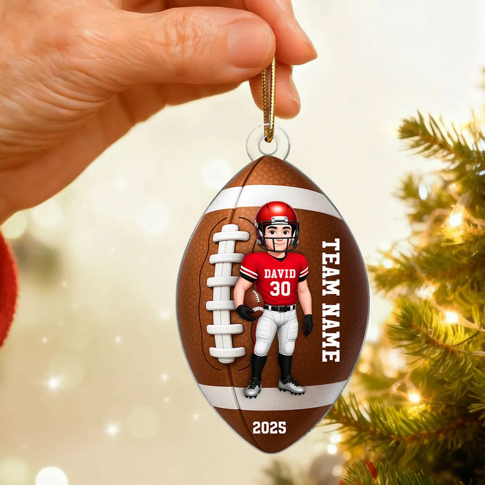 Football Player Acrylic Ornament - Personalized Sports Keepsake for Christmas Tree - Unique Gift for Teen Athlete or Son - Image 3