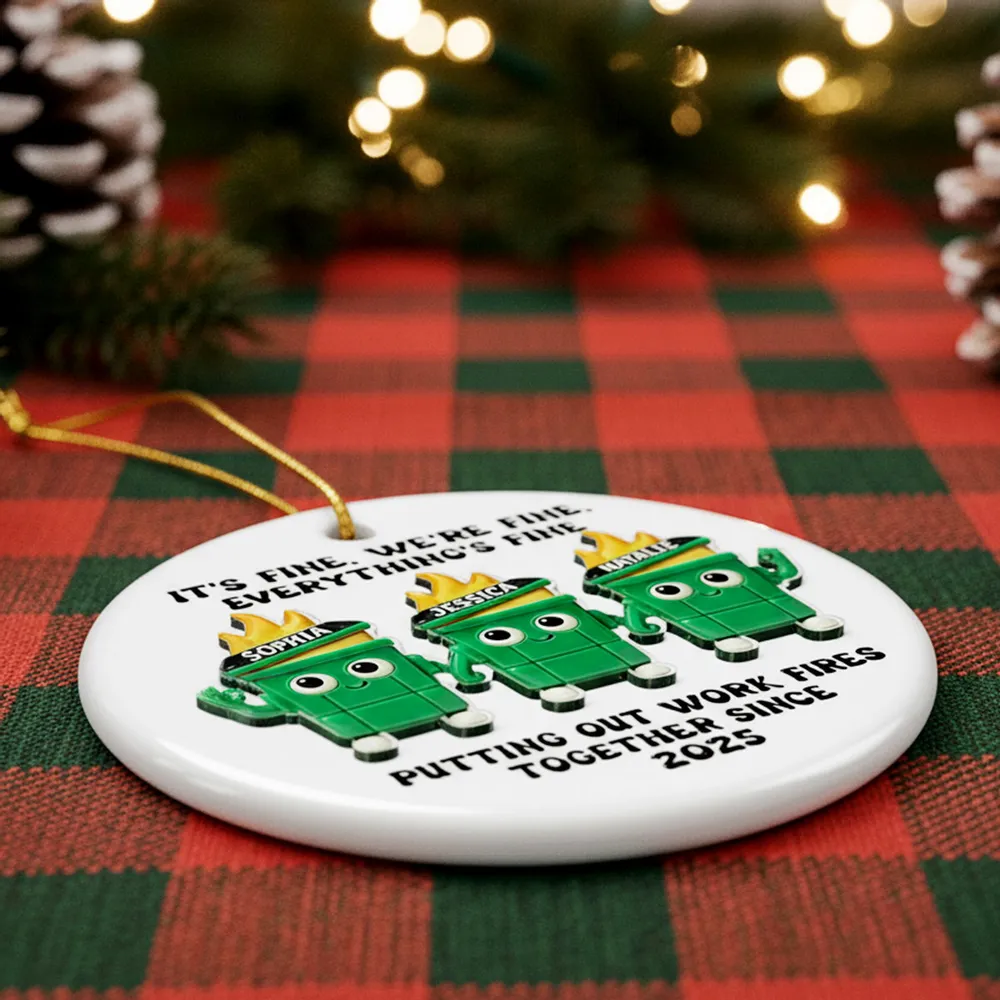 Ornament - Dumpster Fire Work Bestie, Customizable Ceramic with Acrylic Pieces, Office Decor, a unique gift for Coworkers - Image 5