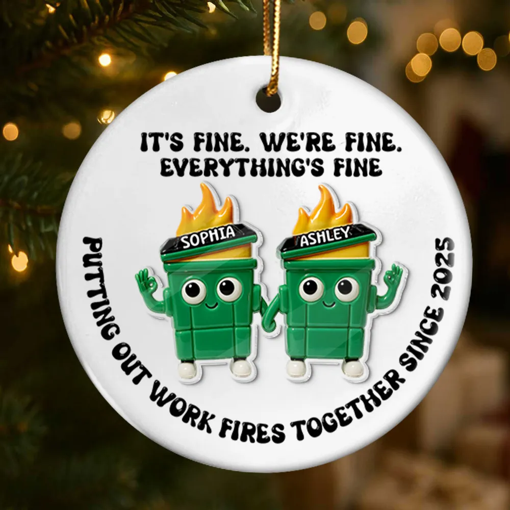 Ornament - Dumpster Fire Work Bestie, Customizable Ceramic with Acrylic Pieces, Office Decor, a unique gift for Coworkers - Image 6