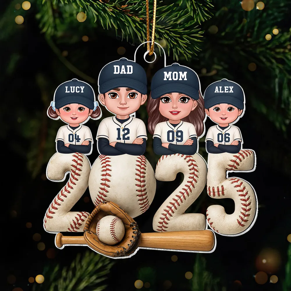 Personalized Baseball Family Acrylic Ornament for Christmas Tree, Heartwarming Decor, Unique Gift for Parents and Kids