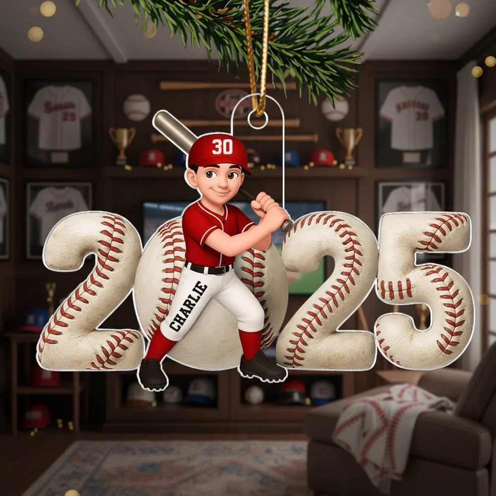 Acrylic Ornament Baseball Player in Batting Pose, Customizable, Easy to Hang Christmas Decor, a Unique Gift for Kids & Teens