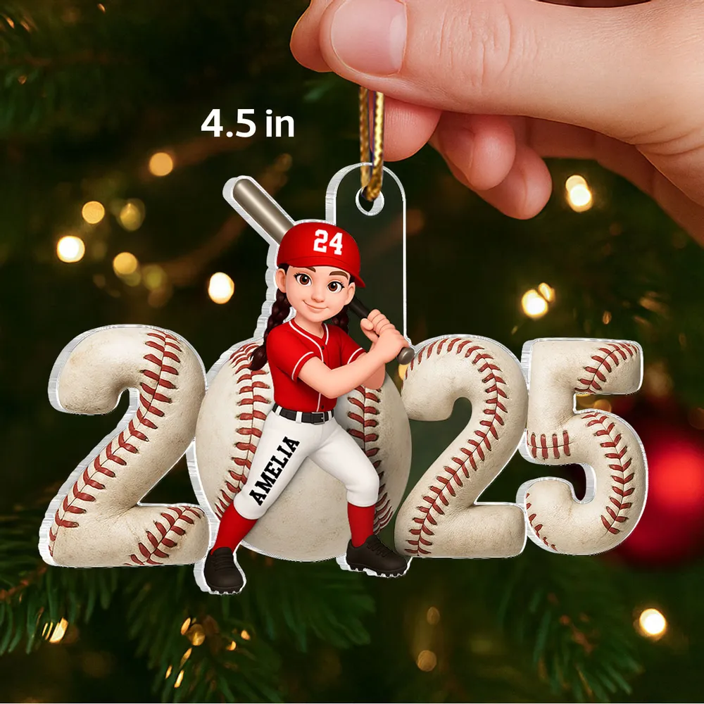 Acrylic Ornament Baseball Player in Batting Pose, Customizable, Easy to Hang Christmas Decor, a Unique Gift for Kids & Teens - Image 2