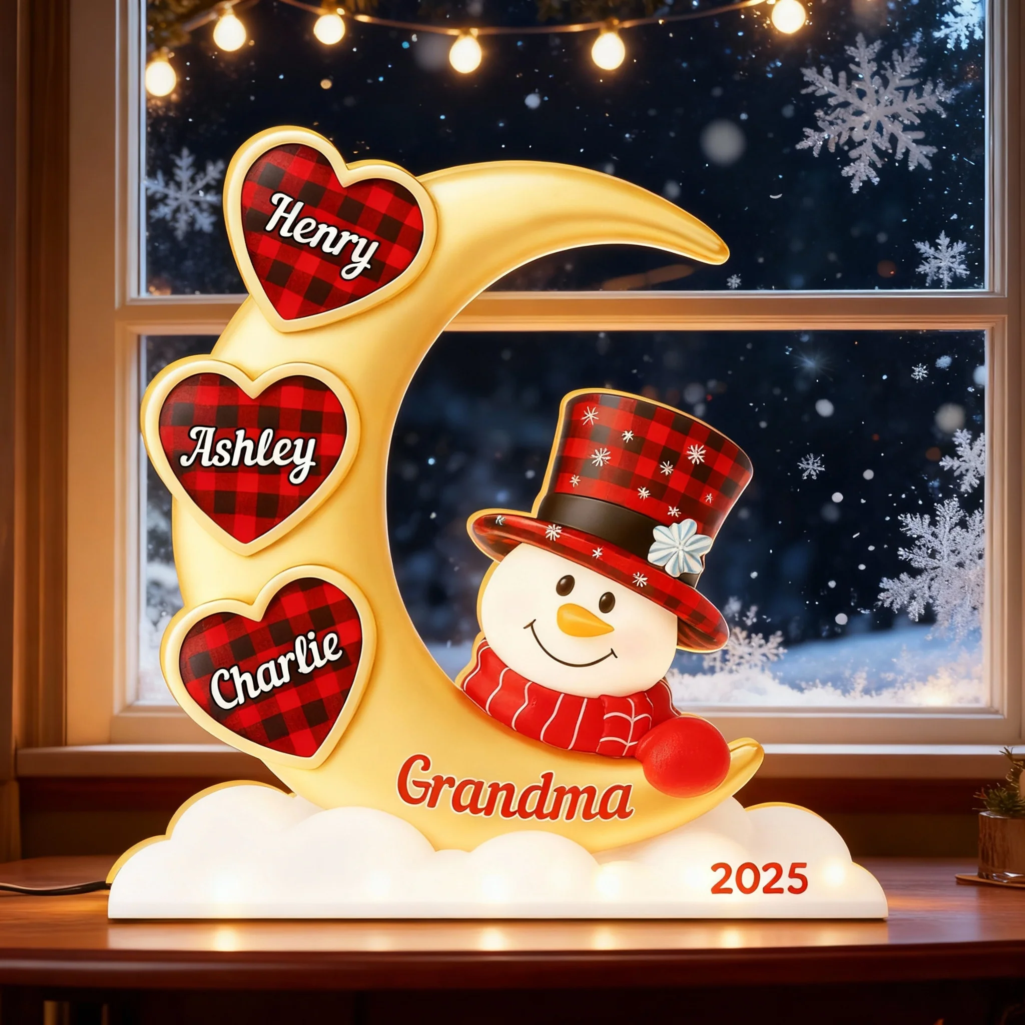 Snowman Moon Acrylic Light Box, Custom for Grandma, Cozy Christmas Decor with Soft Warm Glow, Unique Keepsake Gift - Image 4