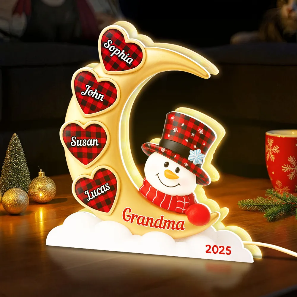 Snowman Moon Acrylic Light Box, Custom for Grandma, Cozy Christmas Decor with Soft Warm Glow, Unique Keepsake Gift - Image 7