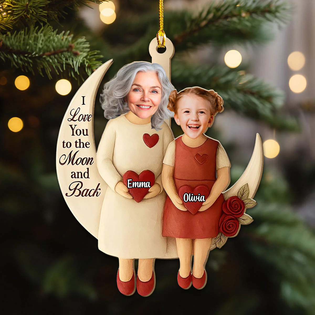 Wooden Ornament Crescent Moon, I Love You to the Moon and Back, Christmas tree decor, unique gift for Grandma & Granddaughter - Image 2