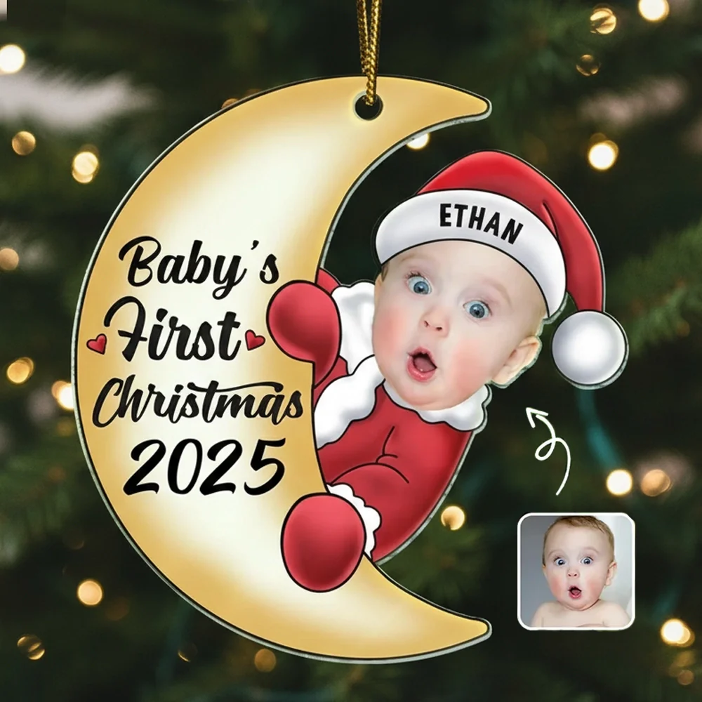 Acrylic Moon Ornament for Baby’s First Christmas, Personalized Keepsake Gift for New Parents