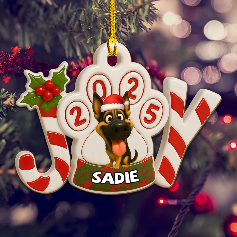 Acrylic Ornament JOY Paw Print with Cute Dog - Christmas Decor, Heartwarming Keepsake, Unique Gift for Pet Owners - Image 2