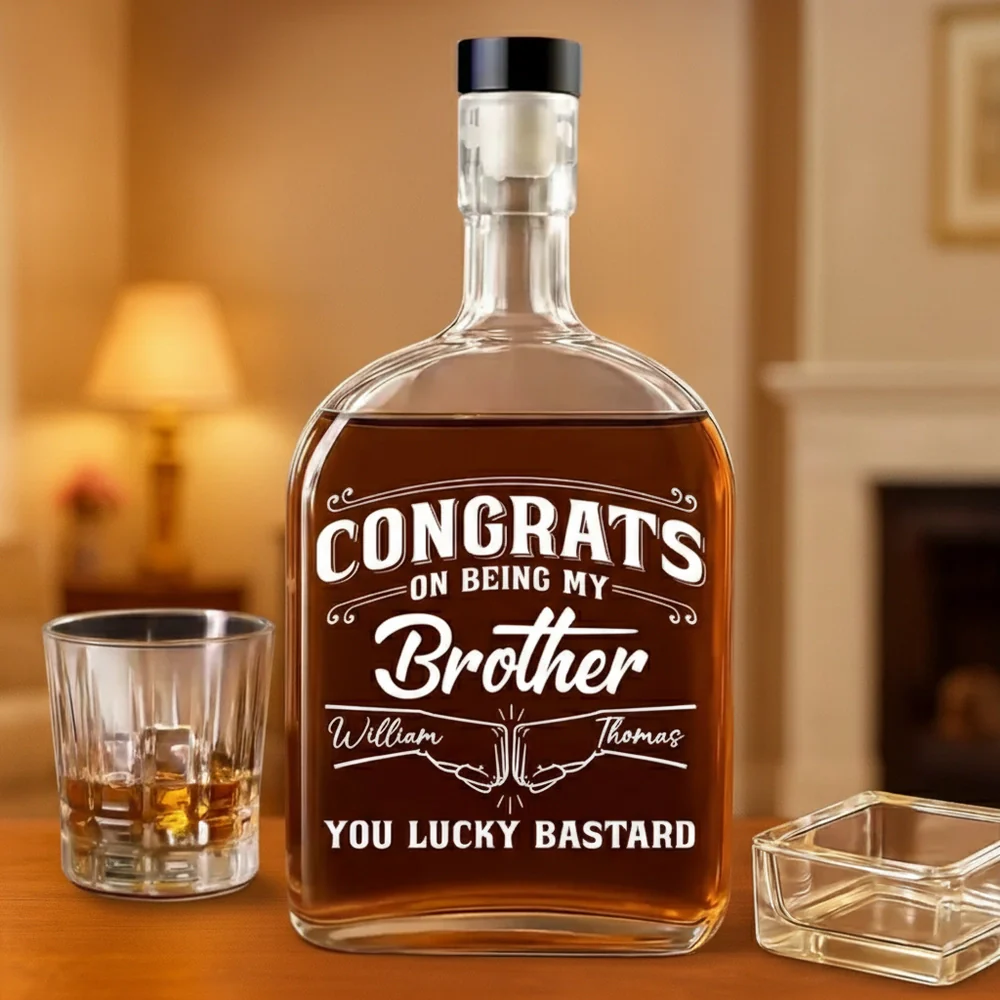 Spirits Decanter, Personalized Custom and Airtight Stopper, Unique Funny Gift for Brother, Home Bar Elegance