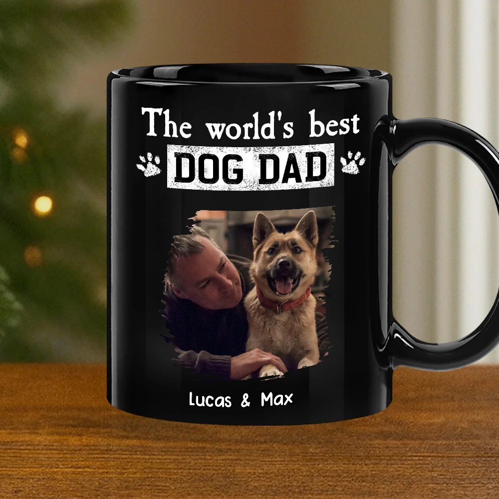World's Best Dog Dad Mug - Custom Full Color Photo, outdoor lick moment, cozy coffee joy, unique gift for Dad - Image 2