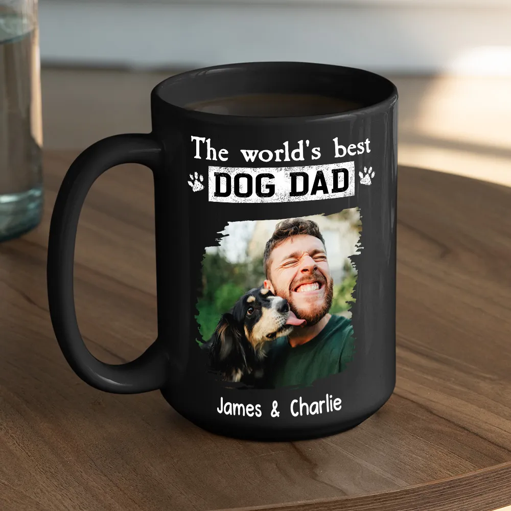 World's Best Dog Dad Mug - Custom Full Color Photo, outdoor lick moment, cozy coffee joy, unique gift for Dad - Image 3