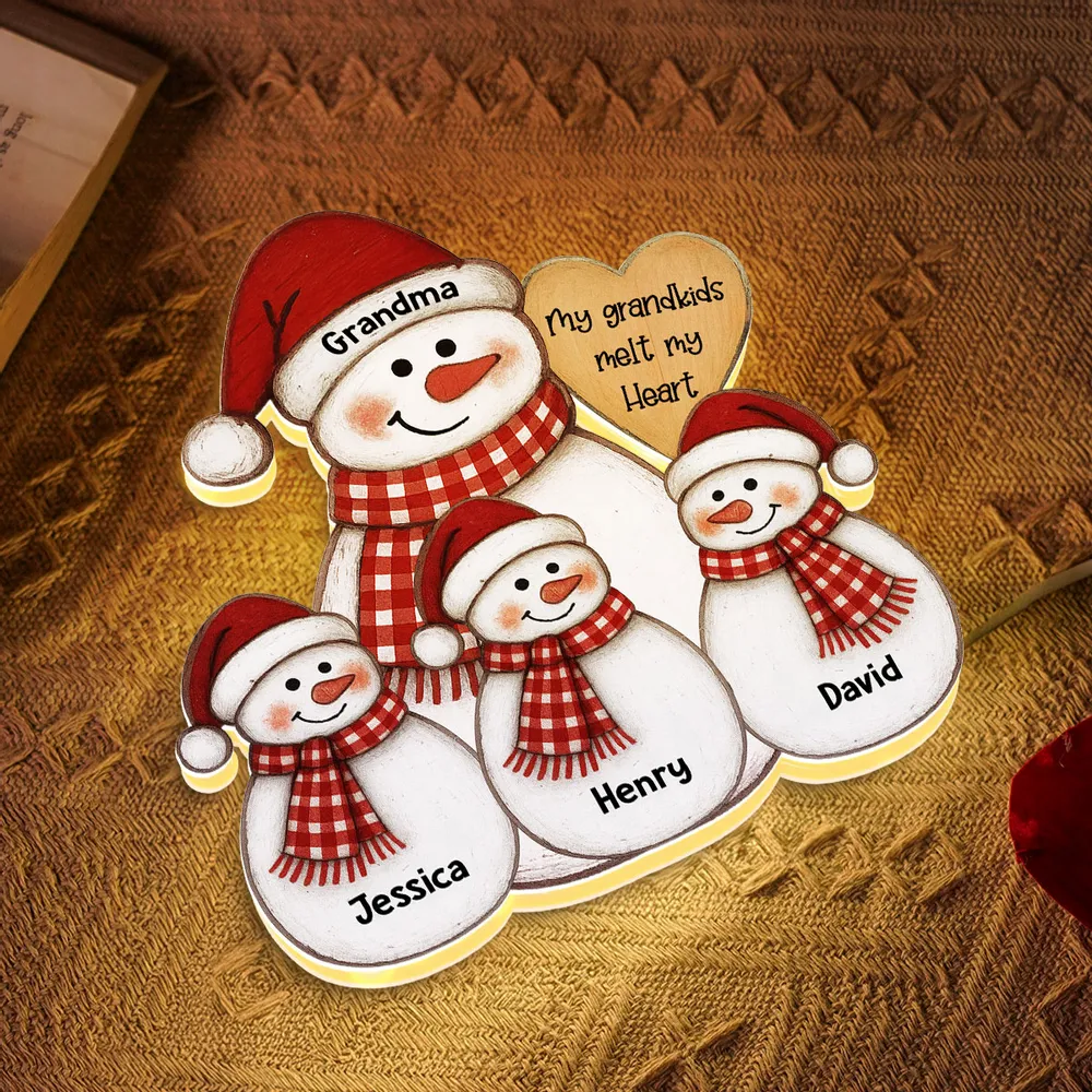 Acrylic Light Box Snowman Grandma & Grandkids, Christmas folk art, warm glow, unique gift for Grandma - Image 7