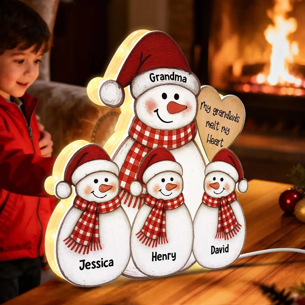 Acrylic Light Box Snowman Grandma & Grandkids, Christmas folk art, warm glow, unique gift for Grandma - Image 8