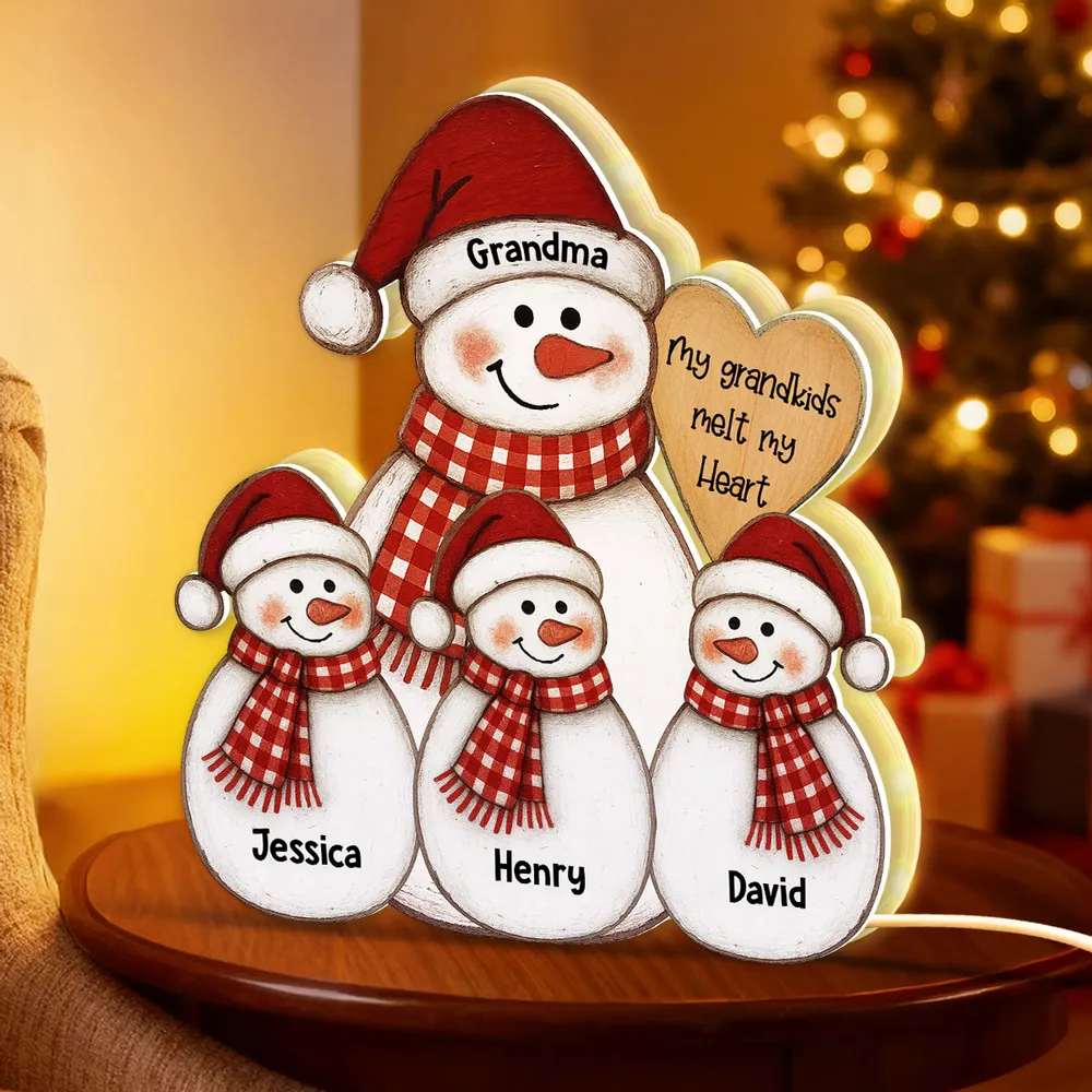 Acrylic Light Box Snowman Grandma & Grandkids, Christmas folk art, warm glow, unique gift for Grandma - Image 9