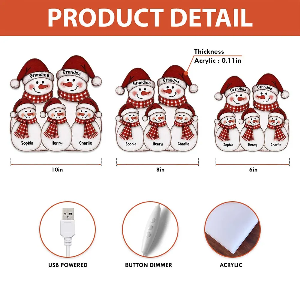 Acrylic Light Box with Folk-Art Snowman Family, Christmas decor, warm glow, unique personalized gift for Grandparents - Image 4